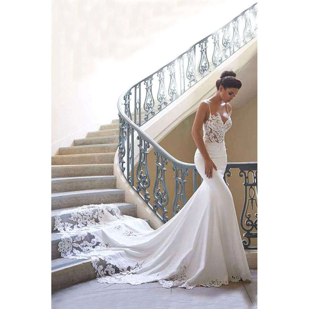 Black Lace Wedding Dresses Mermaid Women Spaghetti Straps Appliques Illusion Backless Bridal Gowns Vestidos De Novia