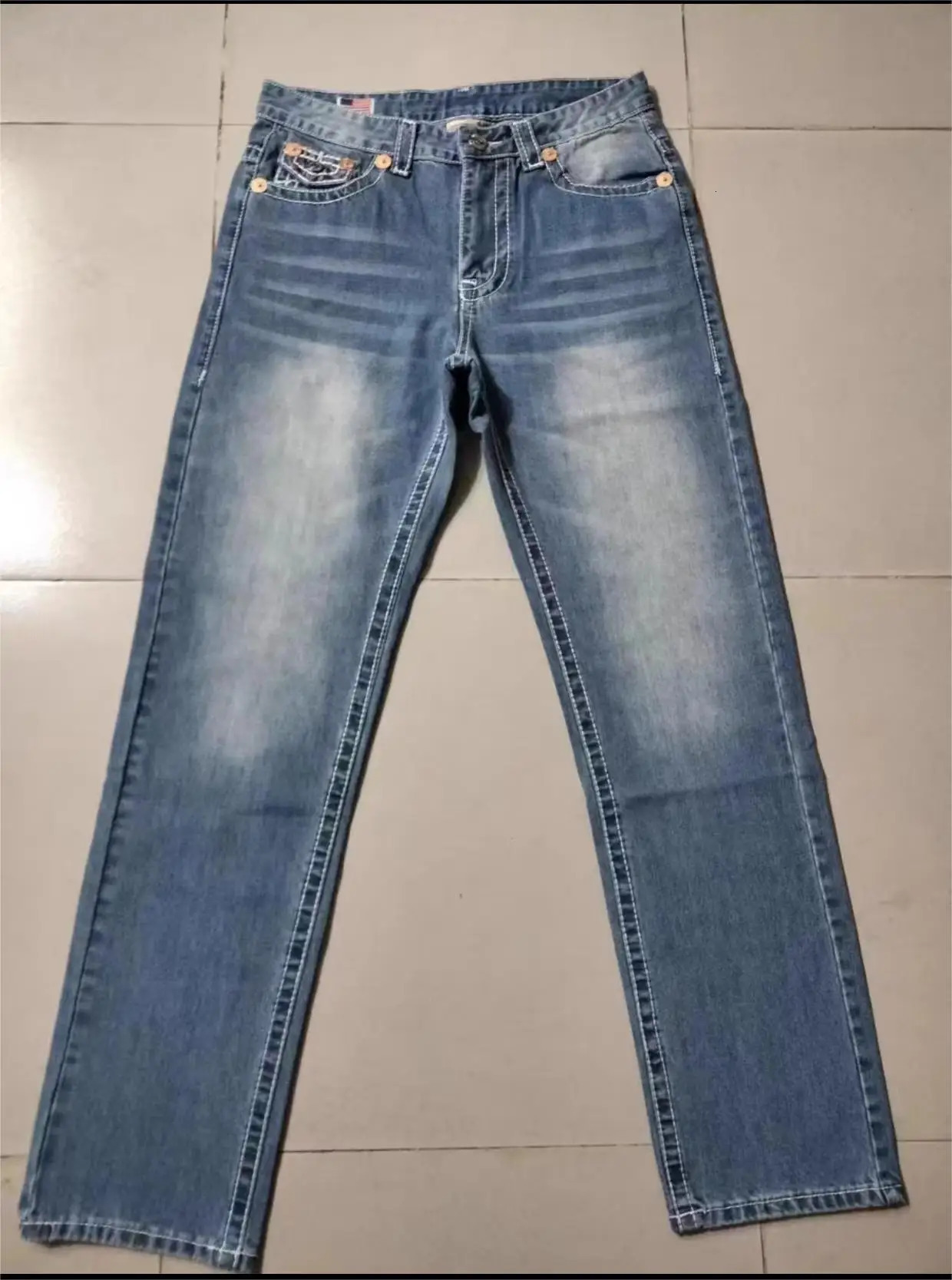 Retro religious large size white thick line jeans American mens and womens loose straight casual y2k trousers cargo pants 240709