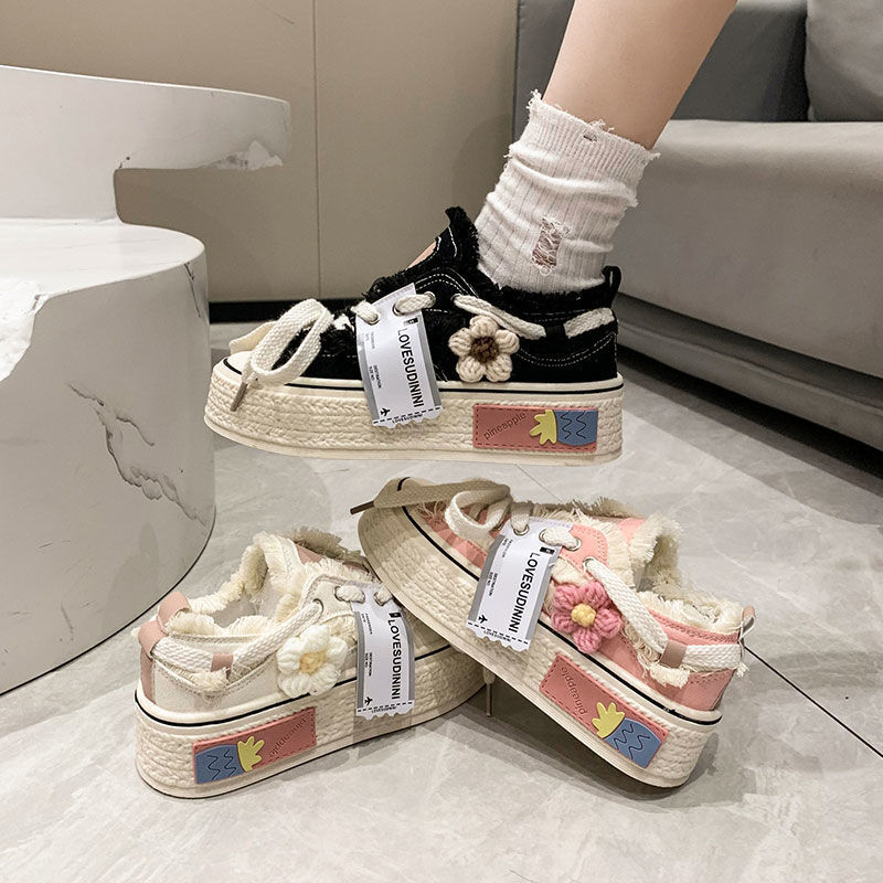Designer Shoes In Black And White Women Wer Design Canvas Shoes Breathable Thick Sole Versatile Black Free Shipping