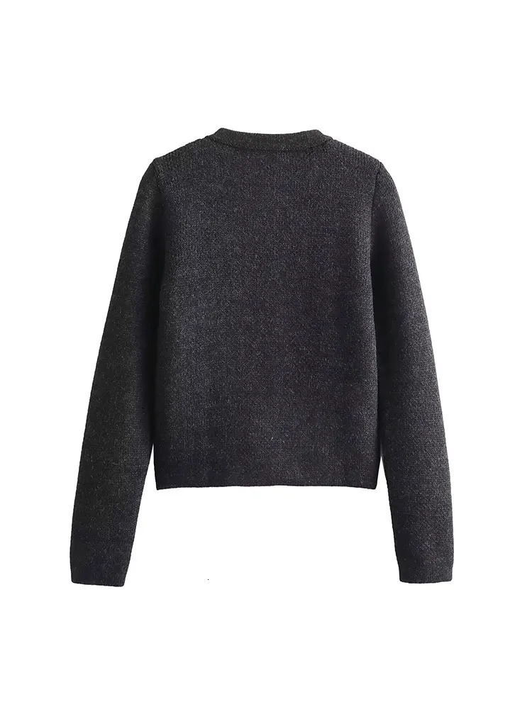 TRAF Autumn Knitted Slim Fitting Womens Cardigan Long Sleeve Pocket Single Breasted Female Sweater Fashion Lady Top 240712
