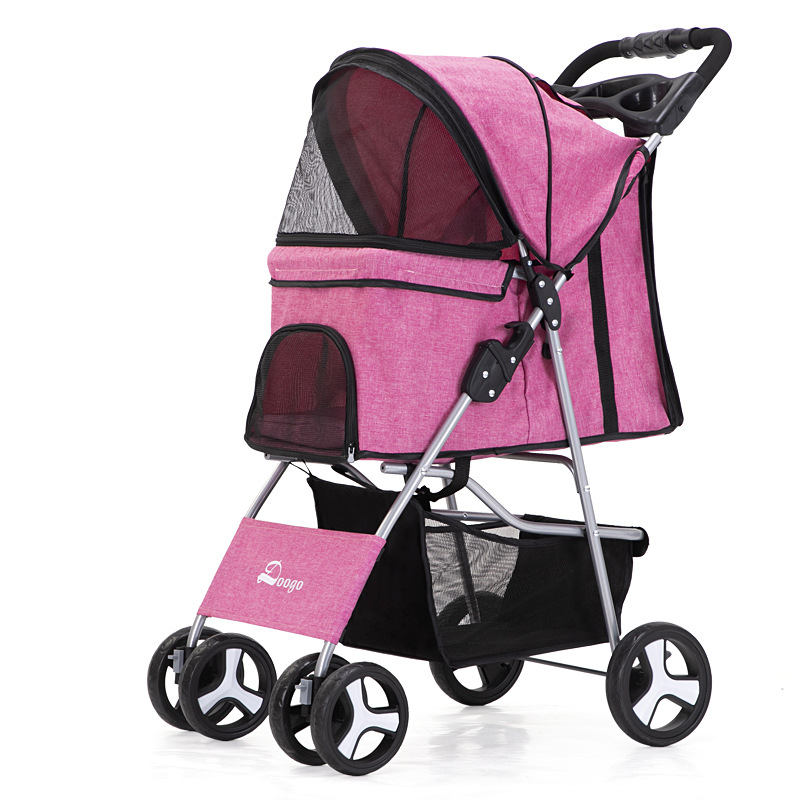 Foldable Pet Products 4 Wheel Small Pet Stroller with Window for Cat/Pet