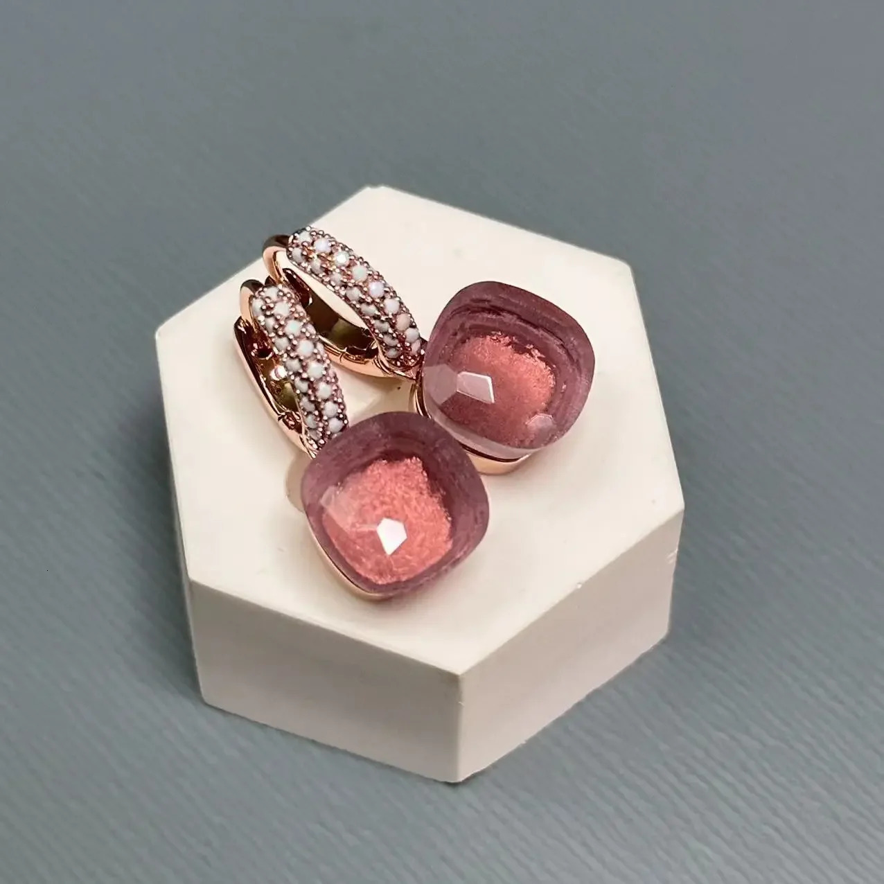 10.6mm Nudo earrings set with milk white zircon for womens amethyst pendant earrings candy square crystal earrings fashionable jewelry gifts 240710