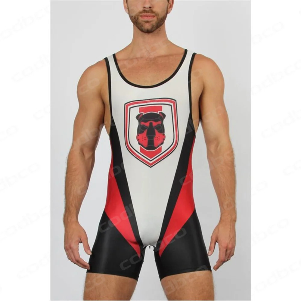 Mens Wrestling Singlets Tight Suit One Piece Bodysuit Breathable High Elasticity Weightlifting PowerLifting Fitness Skinsuit 240711