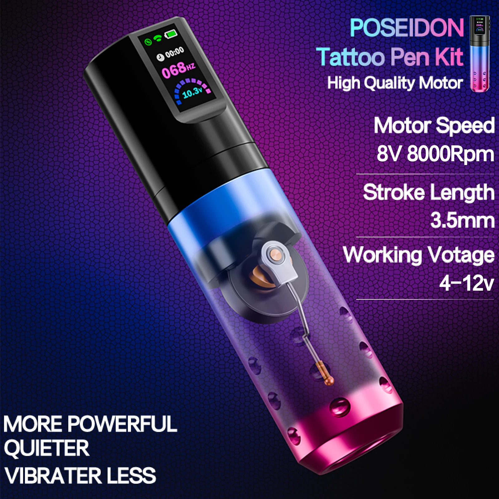 Tattoo Kit POSEIDON Gradient Color Tattoo Gun Kit For Permanent Makeup Tattoo Machine Kit Wireless Tattoo Power Supply Tattoo Ki 240715