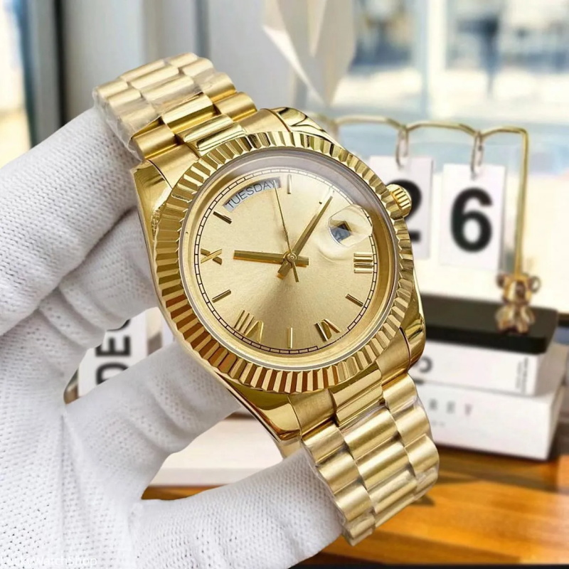 watch mechanical mens watch sapphire glass with day stainless steel waterproof womens gold silvery watches couples with box 41mm