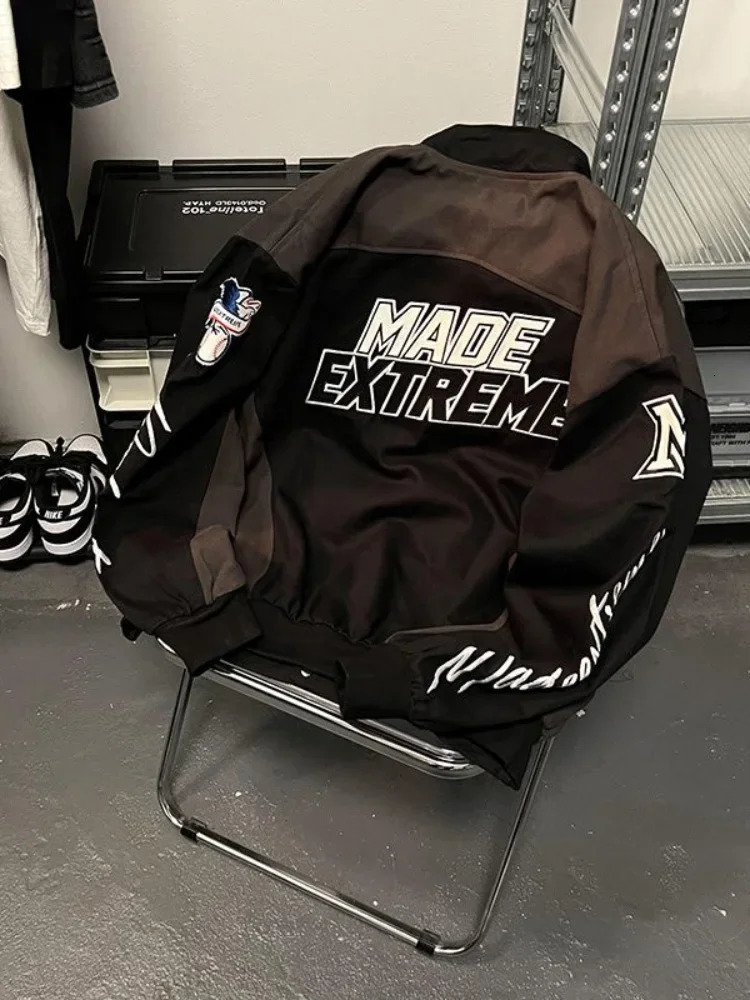 Gmiixder American Street Racing Jacket Men Women Cool Niche Embroidery Motorcycle Baseball Uniform Unisex Punk Letter Streetwear 240716