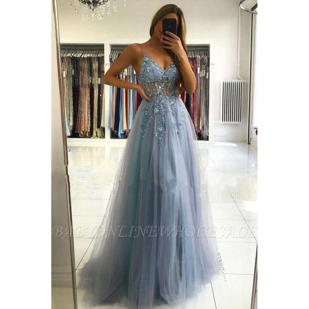 Spaghetti Strap Sparkly Sequined Beadings Evening Dresses For Women 2023 Pink Soft Tulle Party Gown High Split A Line Sleeveless