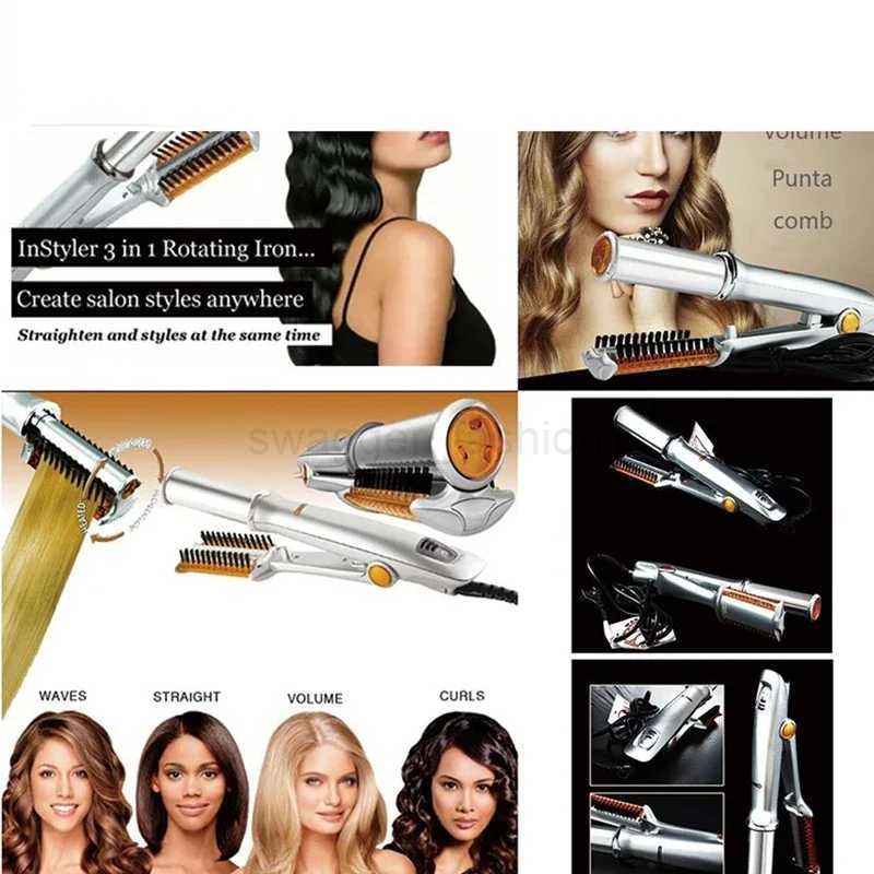 Professional Hair Curler Straight Hair Comb Rotating Hair Brush Curler Styler 2 In 1 Hair Styling Tool Curling Iron With BrushB240719