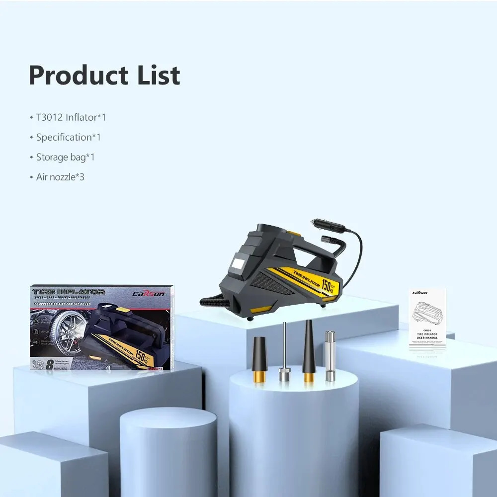 Corded Portable Car Air Pump Upgraded 12V 150PSI Electric Tire Inflator Motorcycle Bike Ball LED Light Compressor 240713