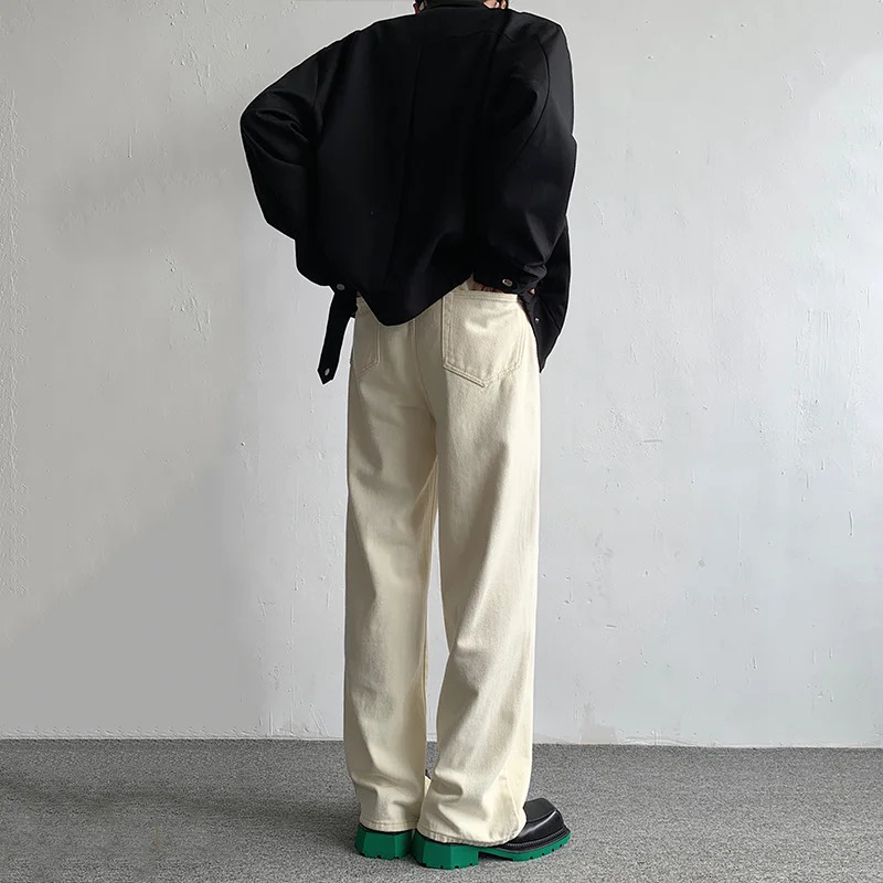Baggy Beige Jeans Men Fashion Casual Oversized Wide Leg Jeans Men Streetwear Korean Loose Straight Denim Pants Mens Trousers 240712