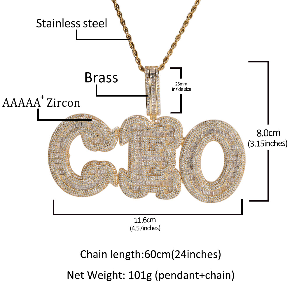 Hip Hop A-Z Custom Name Letters Pendant Necklace 5A Zircon Curlicue Font Jewelry