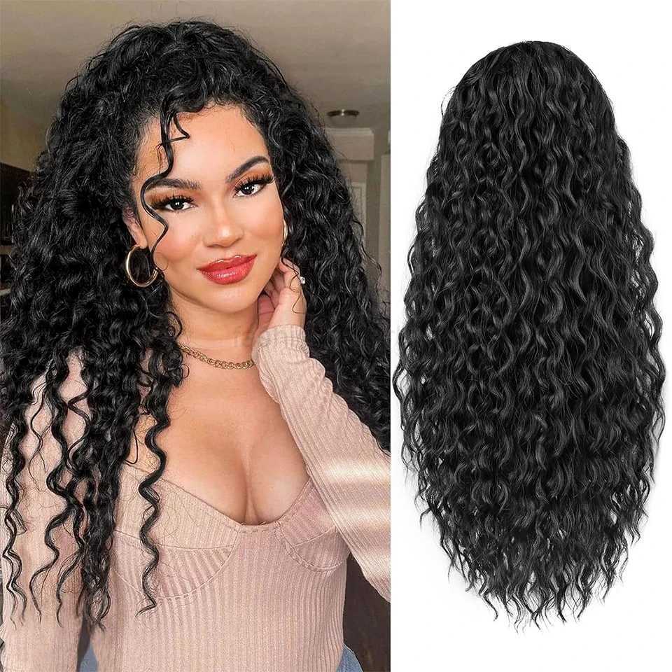 Sylhair Drawstring Ponytail Extension for Black Women 24 inch synthetic long curly ponytail for daily use with fluffy hairX240719