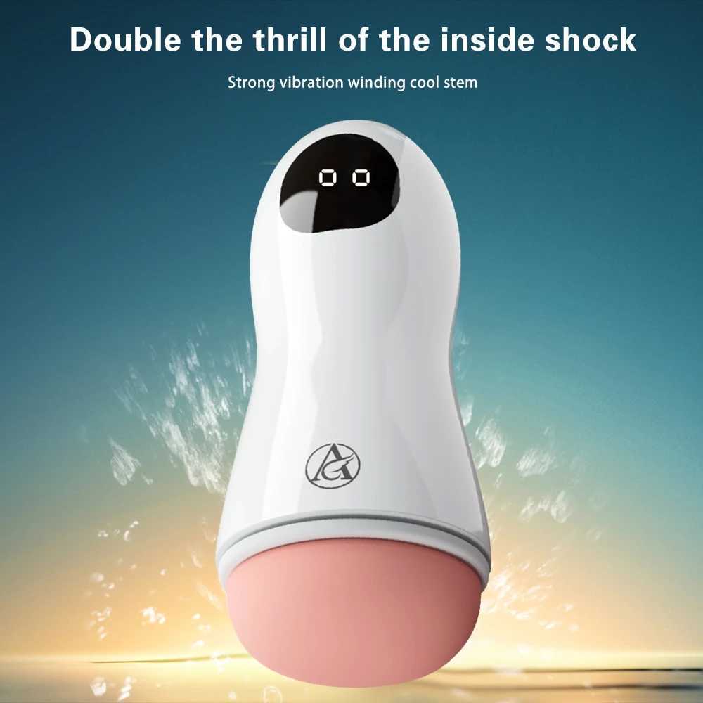 Automatic Male Masturbator Cup Vibration Oral Sex Real Vagina Pocket Pussy Vibration Bullet Penis Oral Adults Sex Toys For MenXJ250319