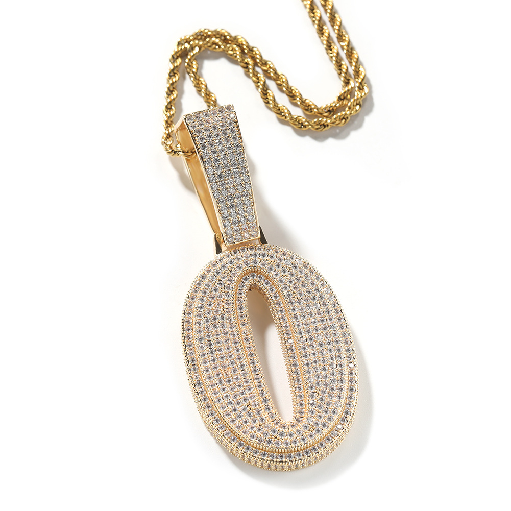 Hip Hop 0-9 Number Letter Pendant Necklace 5A Zircon Women Mens Jewelry