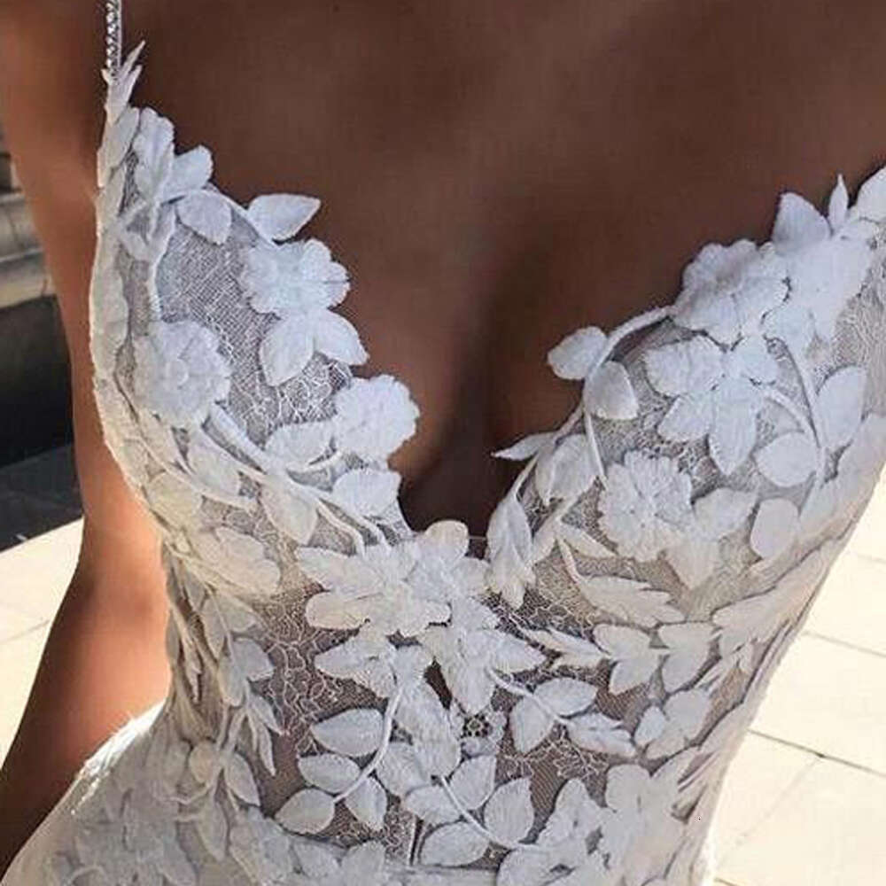 Mermaid Wedding Dresses 3D Floral Appliques Lace Backless Sweep Tulle Train Plus Size Boho Beach Bridal Gowns Robe De Novia