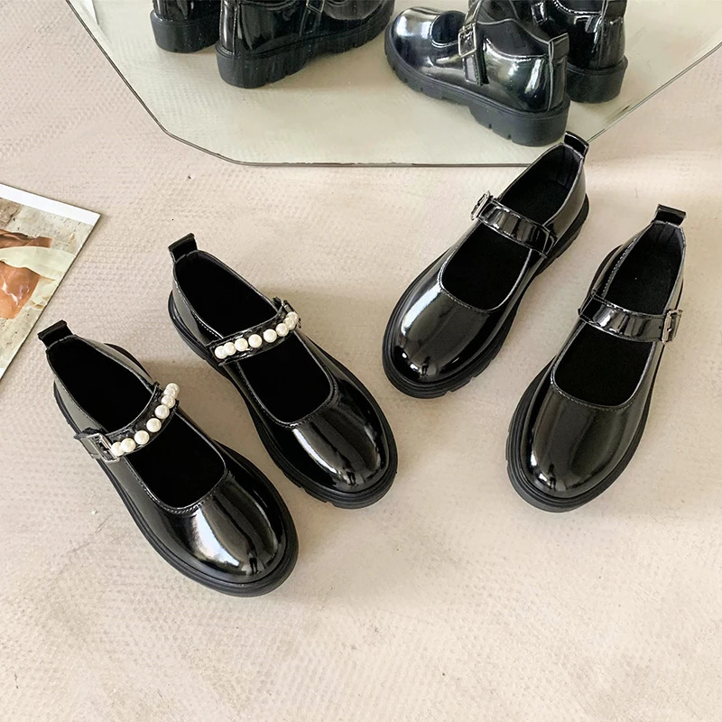 Plus Size Shoes for Women Sting Bead Buckle Strap Womens High Heels Fretwork Ladies Pumps Low Heel Mary Jane 240718