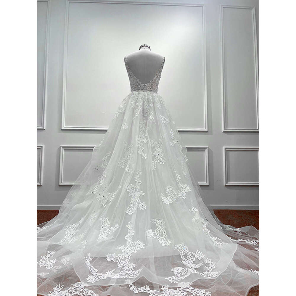 Lace Appliques Wedding Dresses For Women Spaghetti Straps Beaded Sleeveless Bridal Gowns A Line Formal Ocn Vestido De Novia