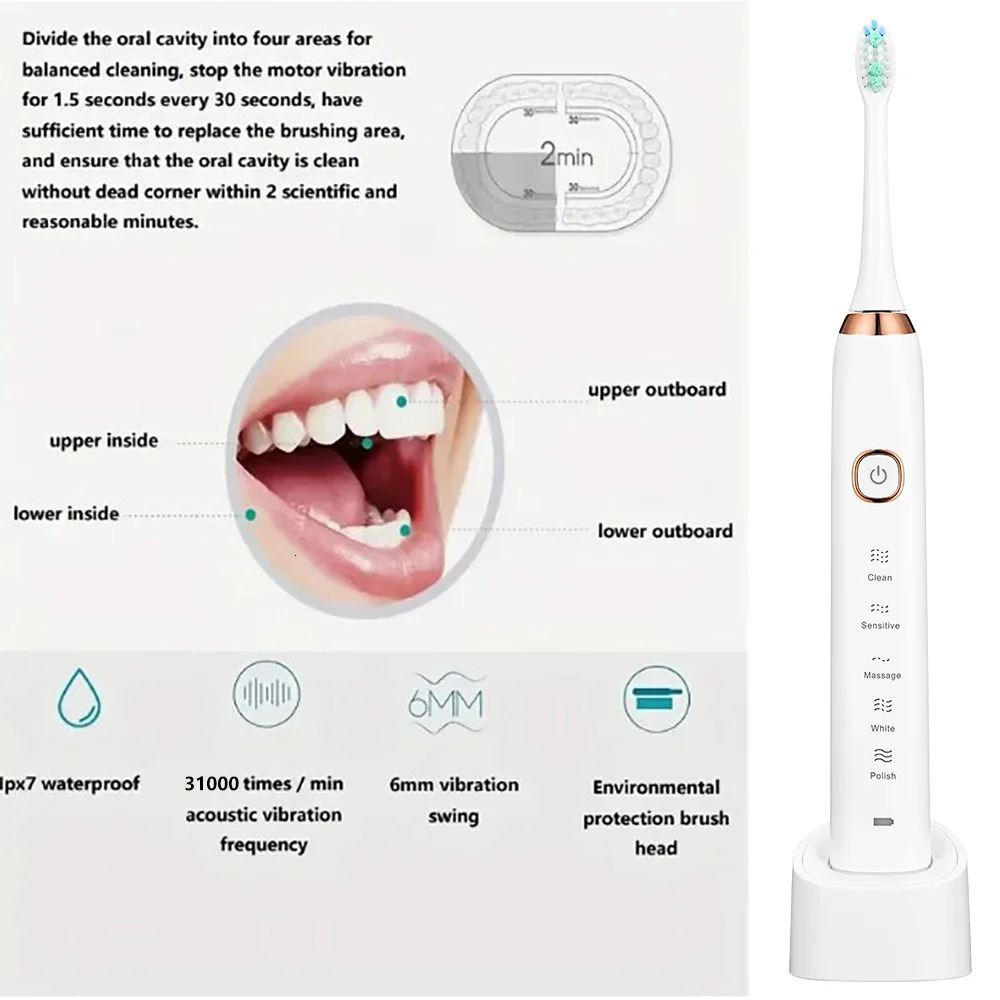 Sarmocare Toothbrushes for S100 Ultrasonic Sonic Electric 8 Head Toothbrush IPX7 Waterpro Rechargeable USB Travel Case Kids 240717