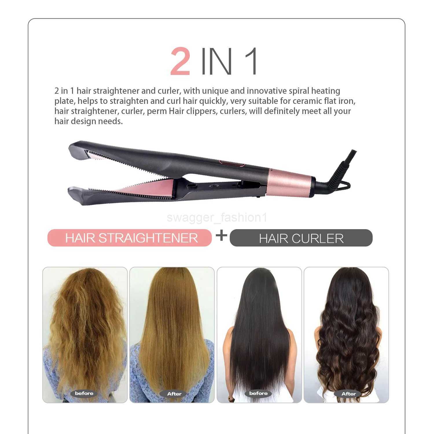 2 In 1 Curling And Straightening Twist Iron Splint Professional Negative Ion Flat Iron Instant Heating Hair Straightener CurlerB240719