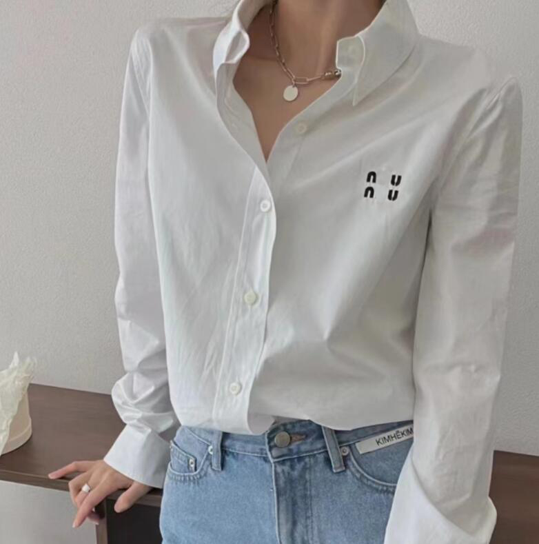Loose Designer shirts women blue Blouse fashion spring embroidery luxury Base Shirt womens long sleeve lapel coat tops