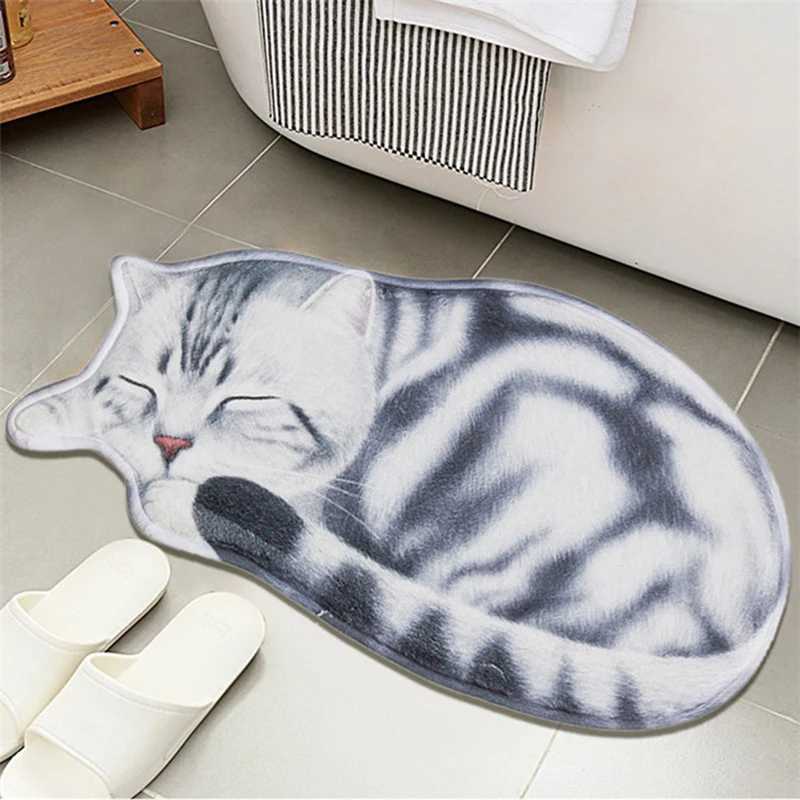 Cute 3D Cat Shape Carpet Rug Animal Print Carpets Living Room Bedroom Anti Slip Bathroom Floor Mat Hallway Entrance Doormat
