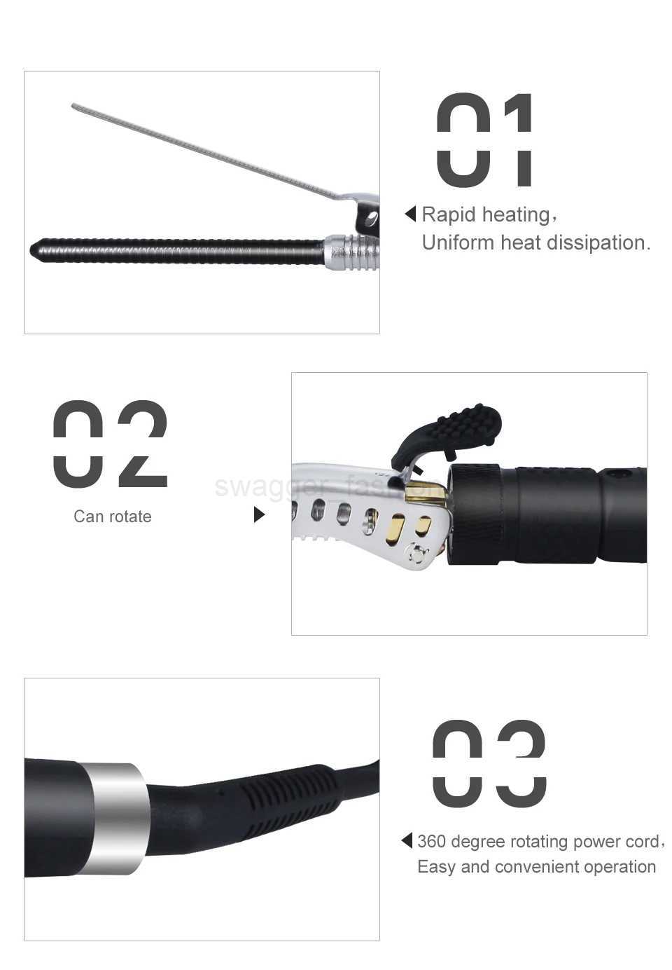Mens boy Hair Curler Ceramic Hair Curling Wand Small Hair Deep Curly Hair Curlers Rollers Iron Rotating 360 DegreeB240719