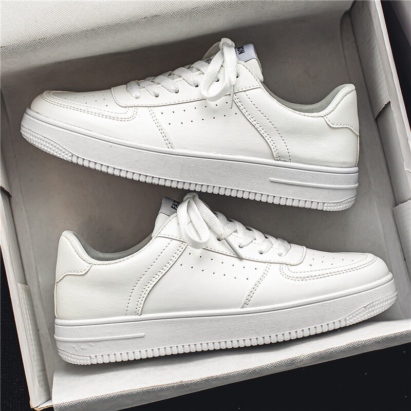 Classic Little White for Men's Casual Sports Leather Waterproof Flat Bottom Board Student Boys Skate Shoes
