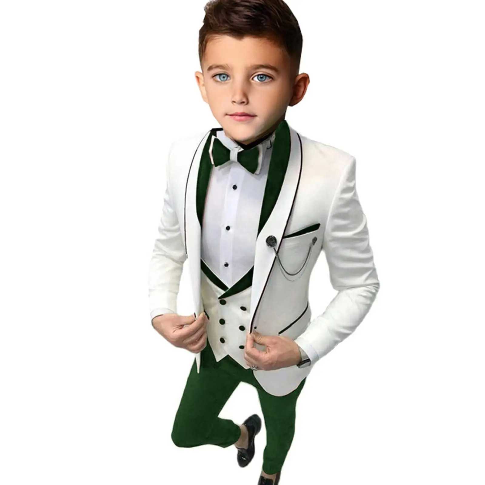Suits Prince Boys Wedding Suit Blue Kids Vest Shirt Pants Bowtie 4PCS Photography Suit 2024 Child Birthday Ceremony Costume Set