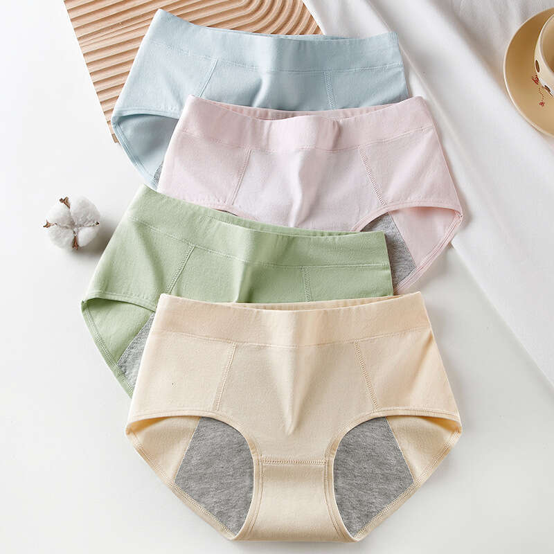 Widening Anti Leakage Physiological Solid Color Pure Cotton Women's Menstrual Period Leak Proof Underwear Women Calzoncillos Panties Underwears W