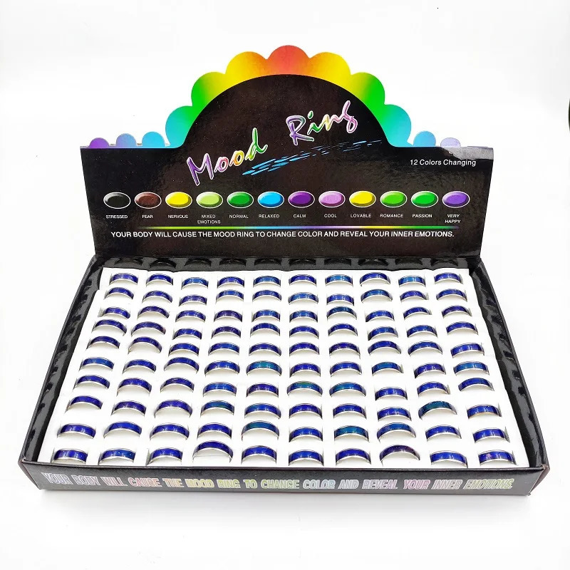 100 pieces/set of 6mm emotional rings feeling temperature changes color rings suitable for neutral women with a box of wholesale loose jewelry 240710