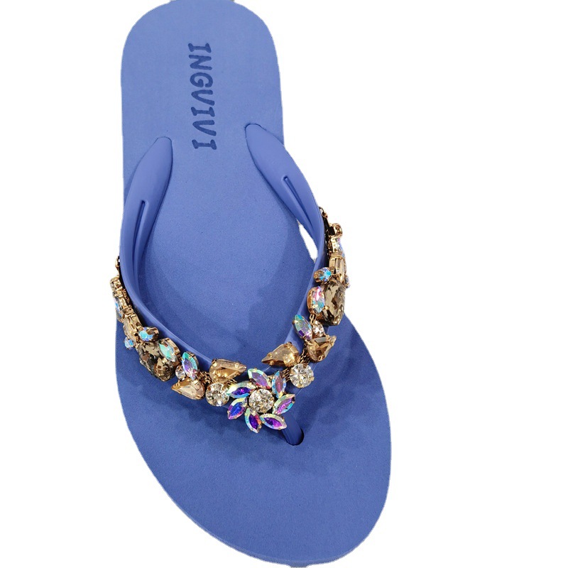 Glitter Flip Flops Slippers Women Summer 2022 Fashion Outdoor Rhinestone Chain Wedge Beach Slippers Jelly Hawaiian Flat Sandals