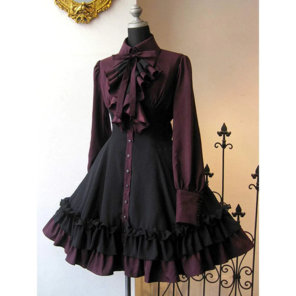 Women Medieval Vintage Lolita Dress XS3XL Gothic Long Sleeves Ruffle Classic Renaissance Bow Buttons Wrinkle Sweet 240717