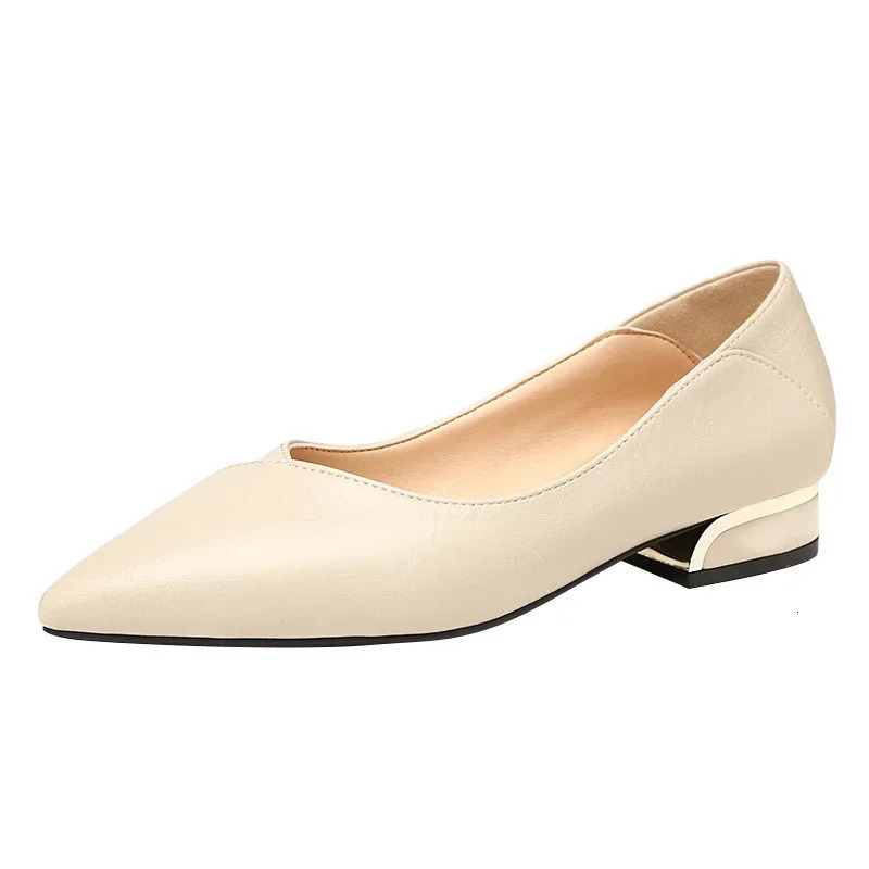 Spring and Autumn Single Shoes Women Thick Heel Pointed Toe Shallow Mouth Professional Allmatch Womens Leather 240718