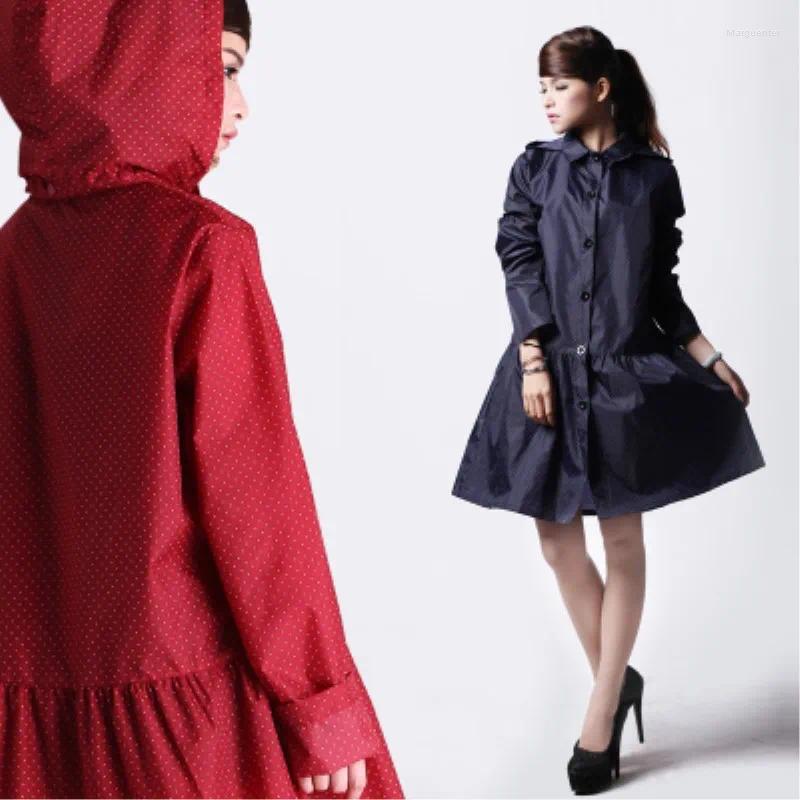 Raincoats FreeSmily Long Raincoat Polyester Thick Momen Girl Rainwear Waterproof Hiking Tour Hooded Rain Coat