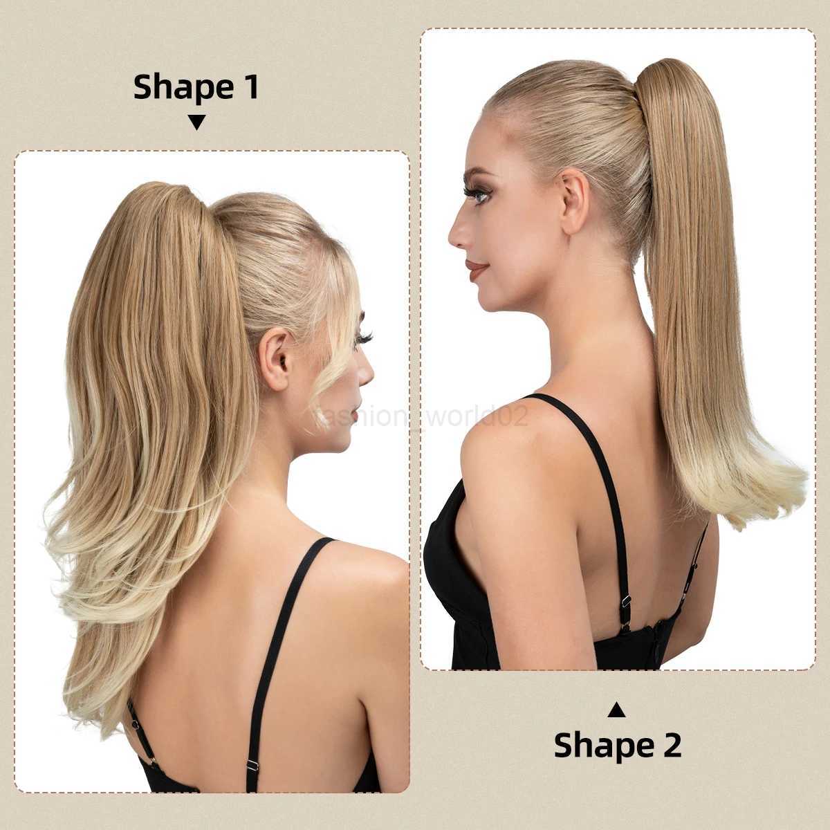 Synthetic claws clamped on ponytails hair extensions long straight fake blonde braids with elastic ponytailsX240719