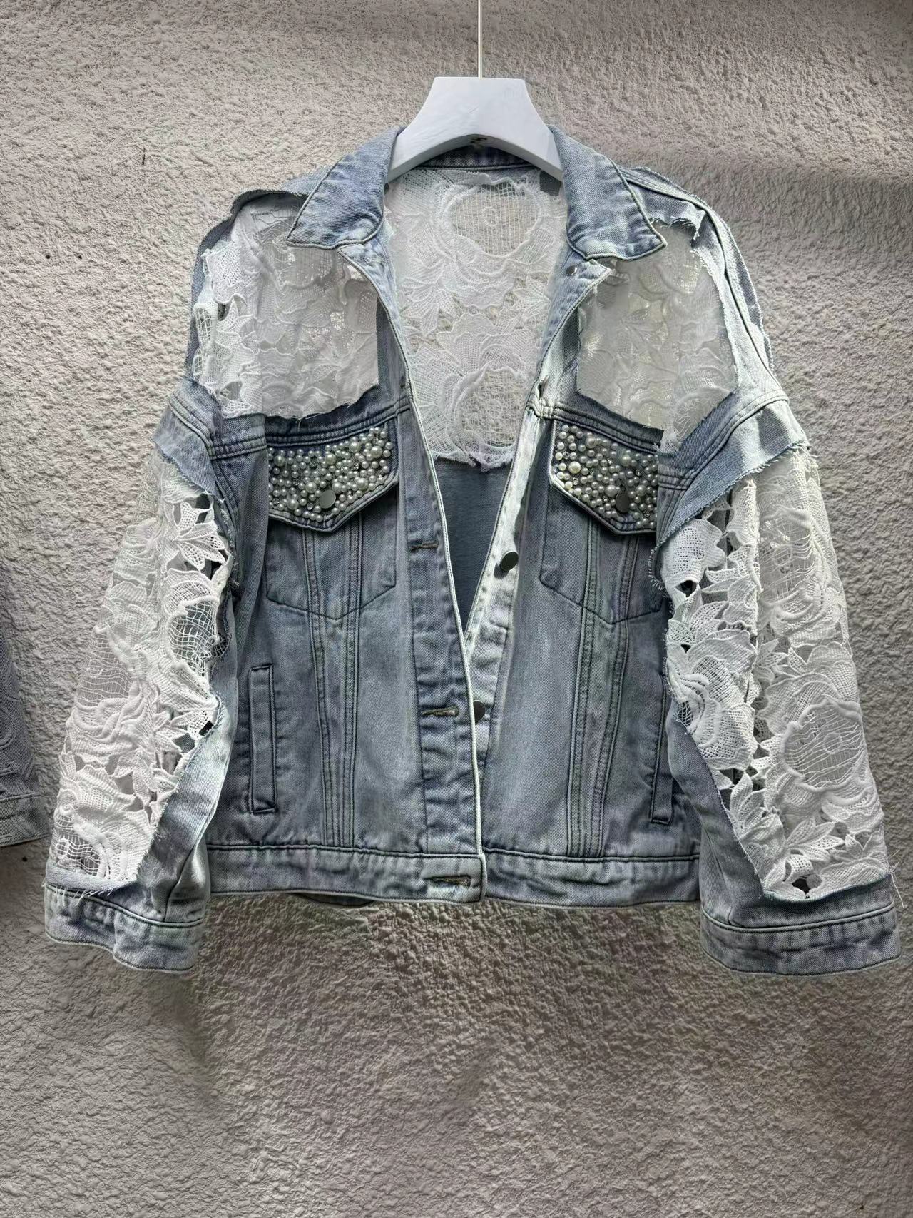 Women's Denim Jacket Lace Jacket Spring Autumn Elegant Lace Jeans Coat Fashion Ladies Jackets Mujer