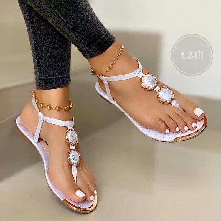 Summer Women Fashion New Casual Beach Outdoor Flip p Sandals Metal Decoration Ladies Flat Shoes Big Size 2023 9713