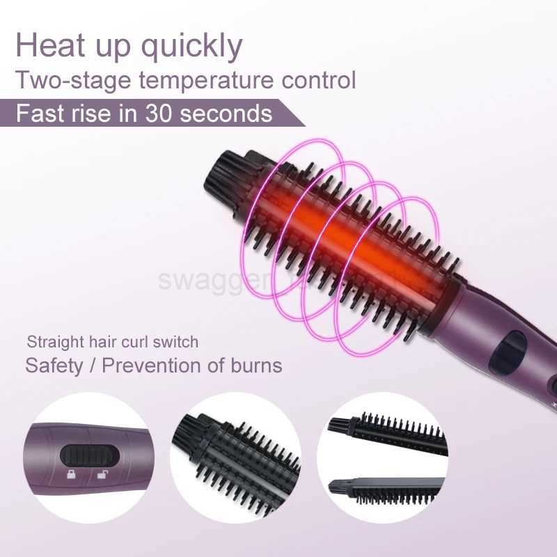 4 in 1 Ceramic Styler Hair Curler Brush Straight and Curl Curling Iron perm hair comb pear flower electric round brush shapeB240719