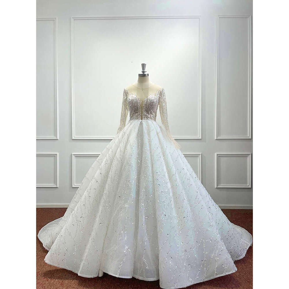 Exquisite Beading Wedding Dresses For Women Sequined Pearls Sparkly V Neck Bridal Gowns Formal Ocn Vestidos De Novia