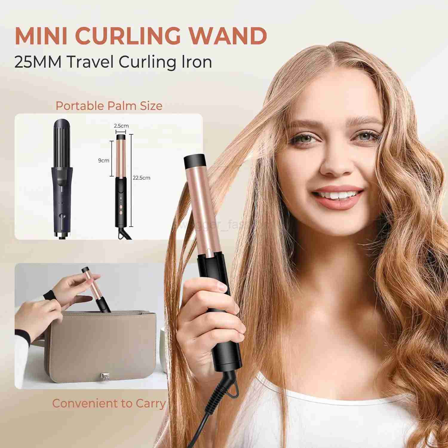 Mini Curling Iron for Short Hair 25mm 3 Temps Ceramic LED Display 160-200 Travel BagB240719