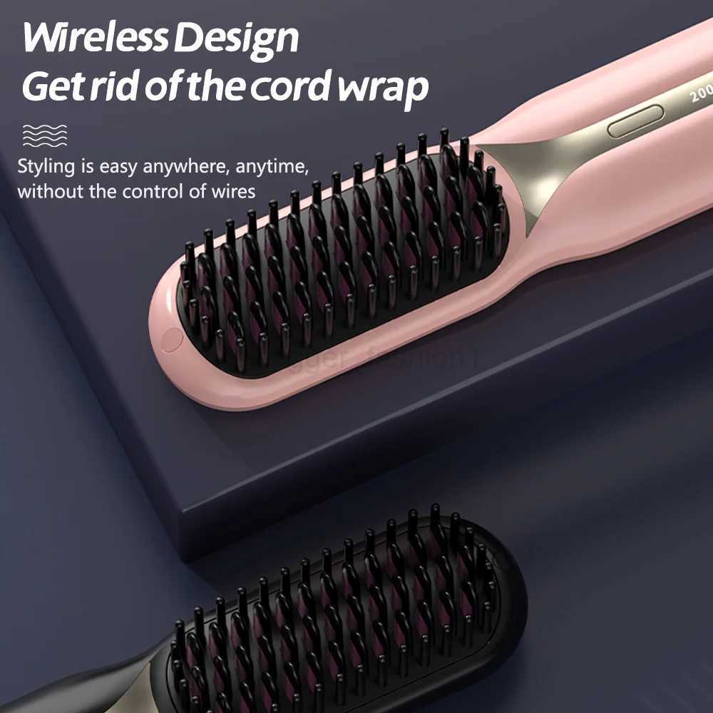 Portable Cordless Hair Straightener Brush USB Rechargeable Hot Comb High Quality Negative Ion Wireless Hair Straight CombB240719