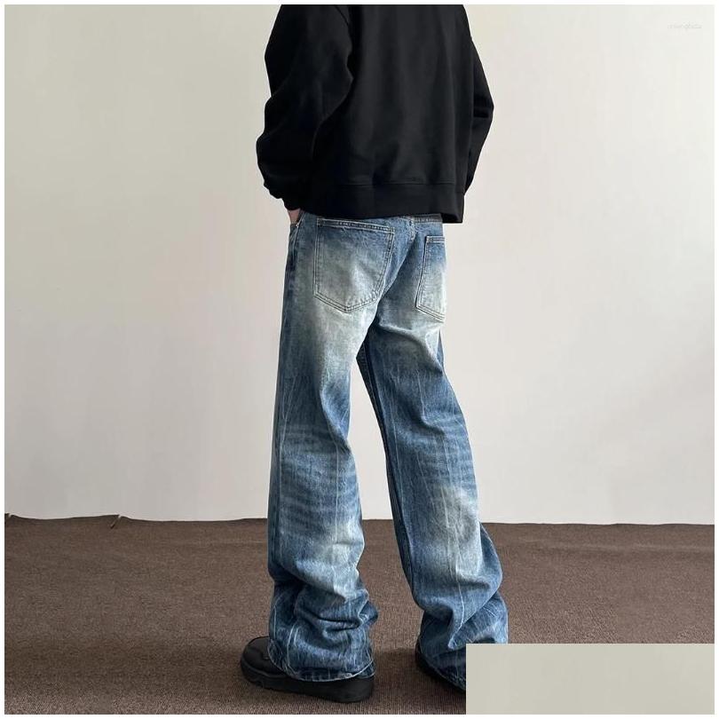 Mens Jeans Baggy Y2K Streetwear Blue Trousers Loose Straight Leg Vintage Died Casual Fashion Street Wide Denim Pants Drop Delivery App Dh2Hy