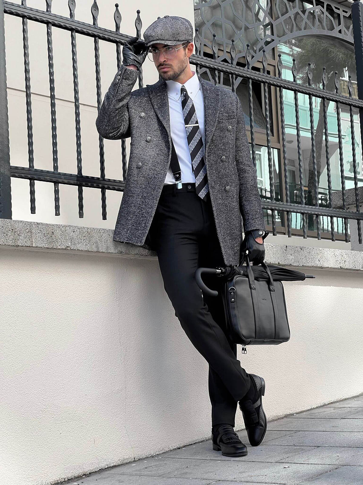 Autumn Gray Men Suits Thick Wool Custom Made Double Breasted Tuxedos Peaked Lapel Blazer Back Vent Business High Quality Popular Cheap Price Long Coat