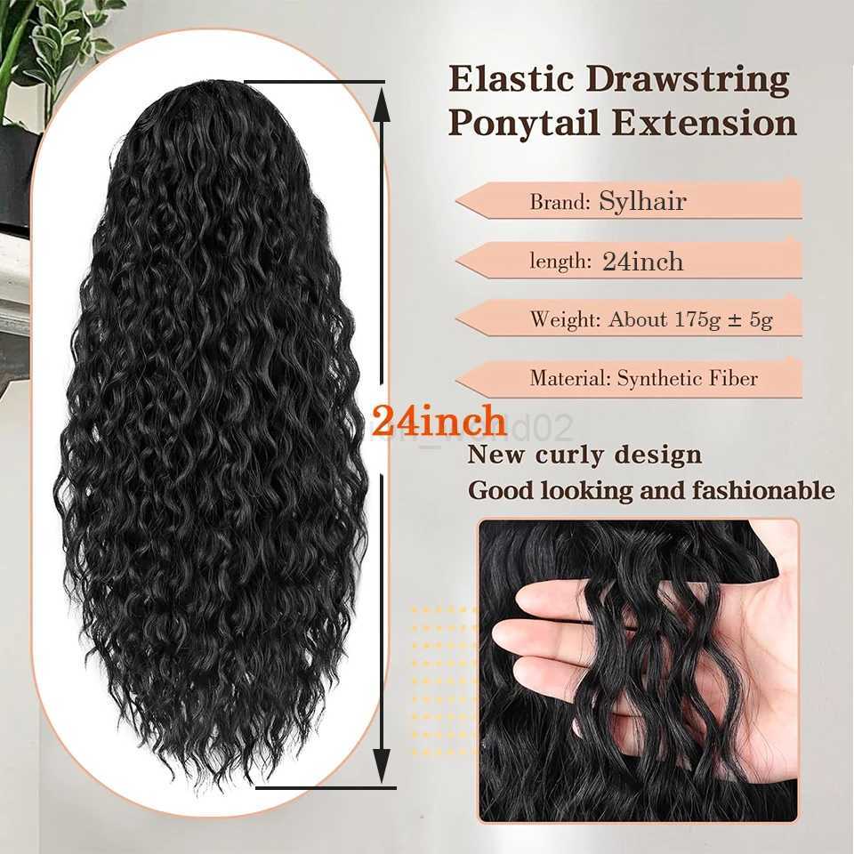 Sylhair Drawstring Ponytail Extension for Black Women 24 inch synthetic long curly ponytail for daily use with fluffy hairX240719