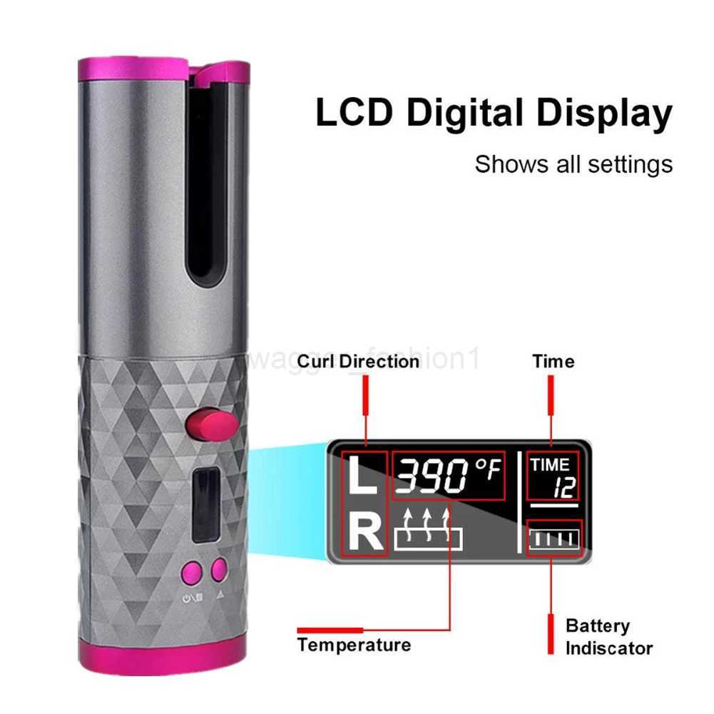 Cordless Automatic Curling Iron Hair Curler Portable Rechargeable Lazy Hair Curler LCD Display Ceramic Curly Rotating Wave StyerB240719