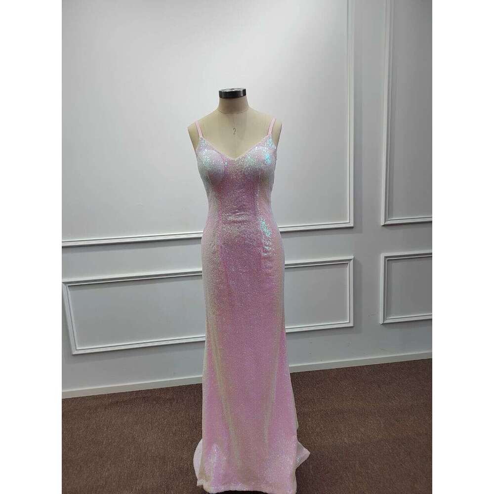 Sequined Blush Pink Evening Dresses Cinderella Divine Mermaid Spaghetti Straps Formal Party Prom Gowns Women Vestidos