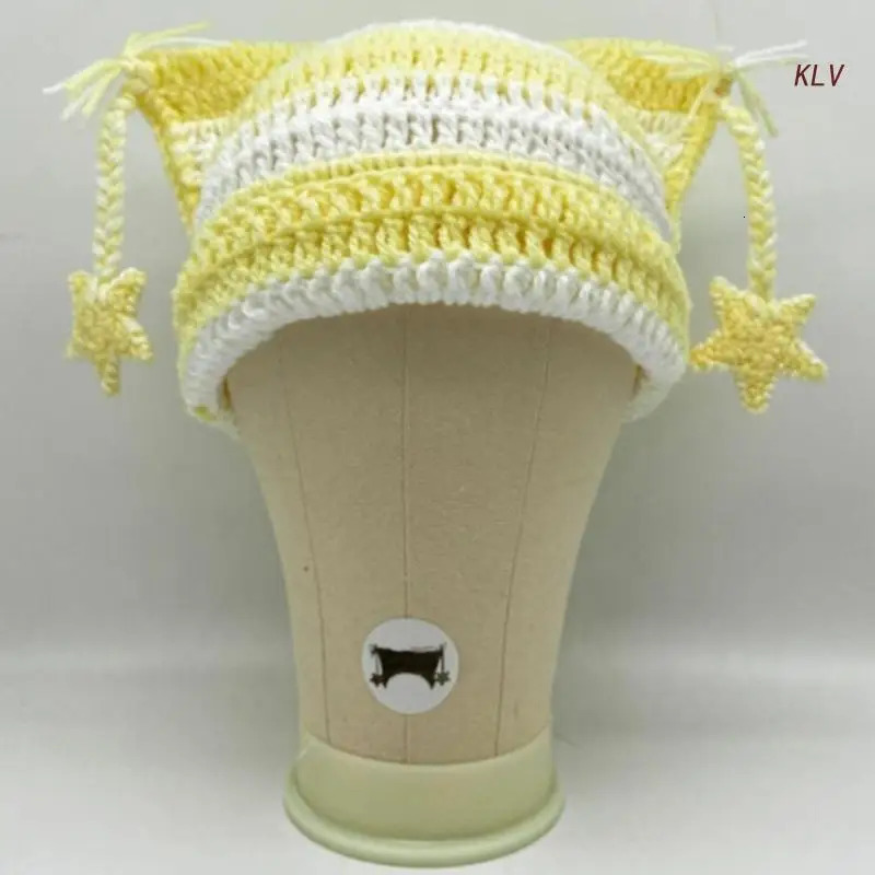 Color Matching Handmade Cat Ear Knitted Hat Fluffy Winter Warmer Knitted Hat Cold Winter Presents for Students Teenagers 240712