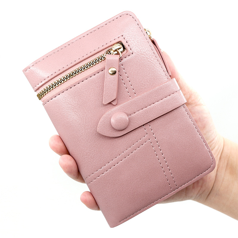 Women's Short Wallet Japanese Style Small Fragrance PU Leather Wallet Clip Zipper Coin Purse