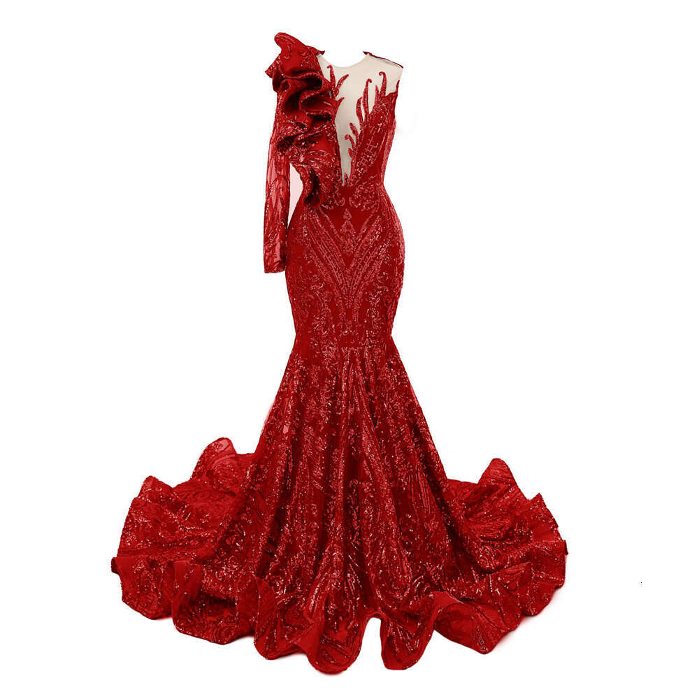Vintage Royal Blue Lace Evening Dresses Deep V Neck Illusion One Shoulder Applique Ruffles Formal Party Prom Gown Robe De Soiree