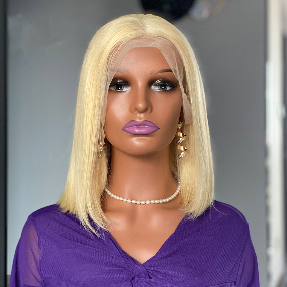 13x4 Swiss Lace Wig 12A 180 Density 613 Blonde Bob Lace Frontal Virgin Human Hair Wigs Straight Wigs